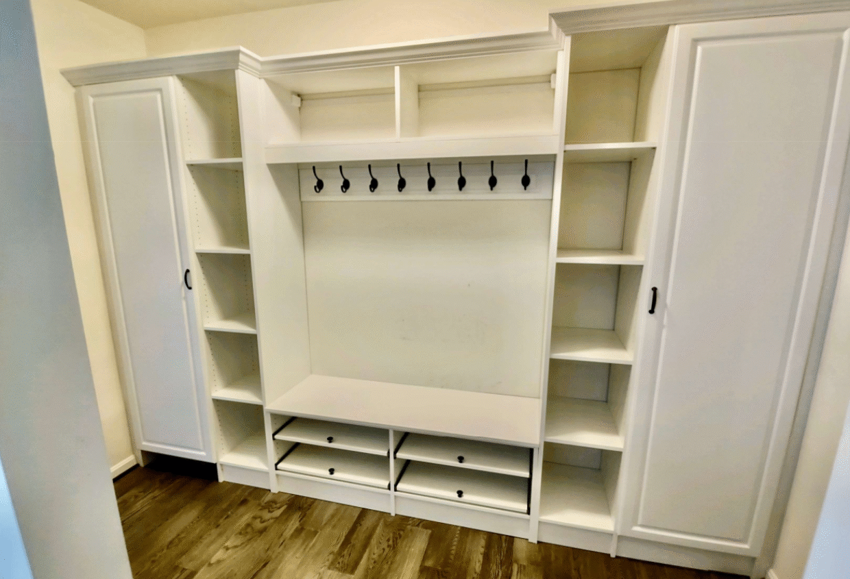 White Raised Panel Orb Mudroom